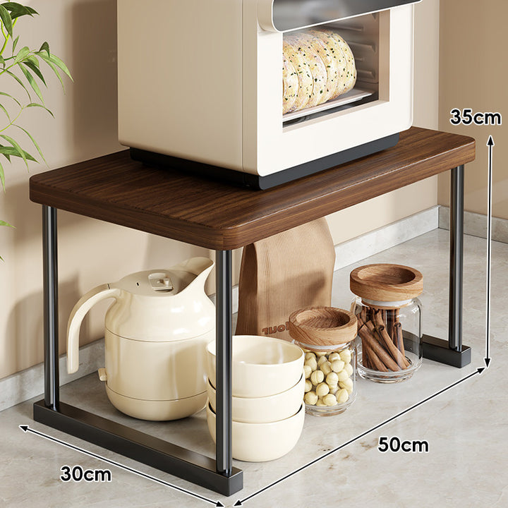 Countertop Appliance Riser Shelf with Wood-Top and Metal Frame
