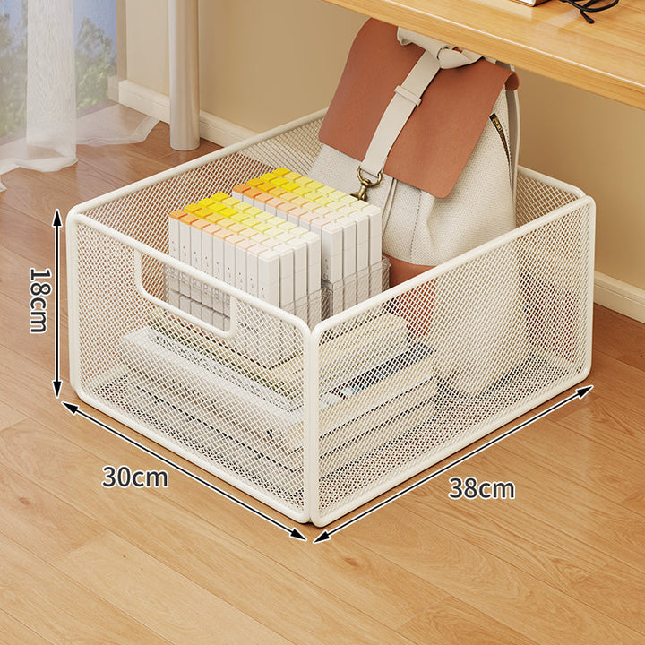 Under-Desk Mesh Rolling Storage Basket with Locking Swivel Casters and Integrated Carry Handle