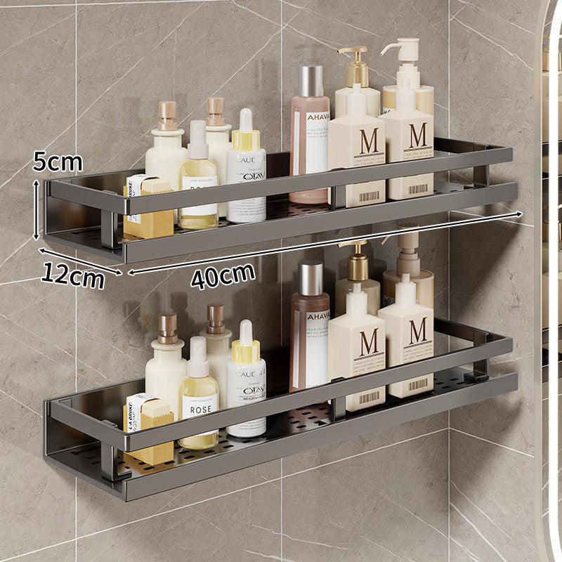 Compact Wall-Mounted Bathroom Shelf with Integrated Towel Rail and Multi-Hook Metal Organizer