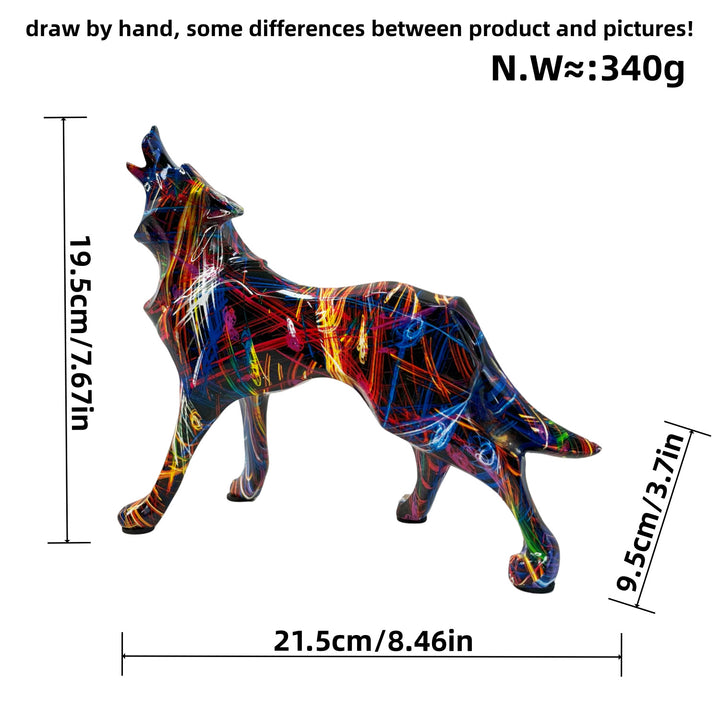 Unique wolf sculpture made of hand-painted resin