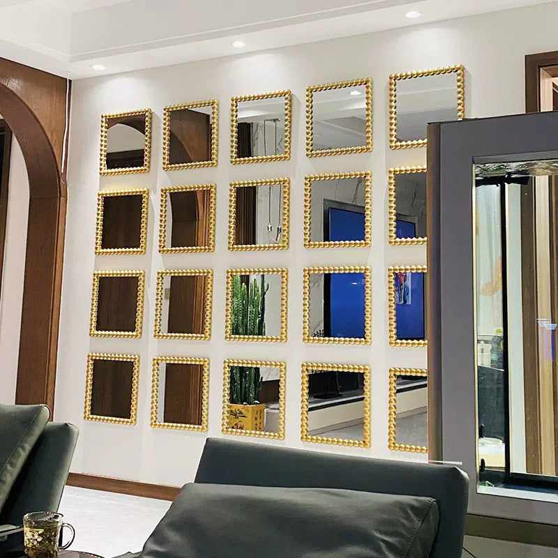Decorative Square Wall Mirror with Beaded Frame