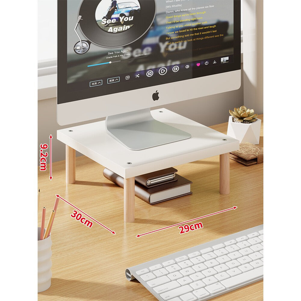 Elevated Wooden-Leg Monitor Riser with Under-Shelf Storage