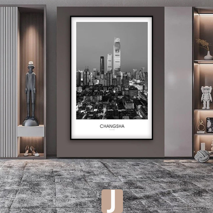 Framed Black and White London Cityscape Art Print