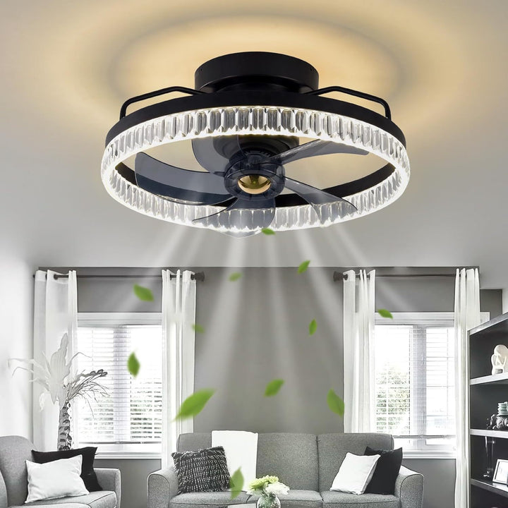 Modern Crystal Ring Ceiling Fan Light Fixture