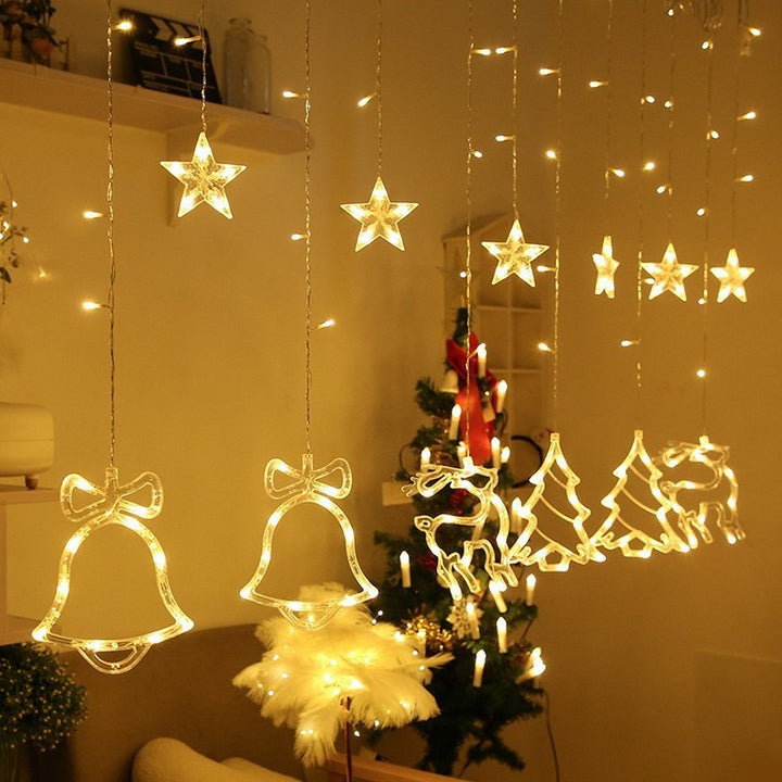 Hanging star and crescent moon LED curtain string lights for bedroom ambiance