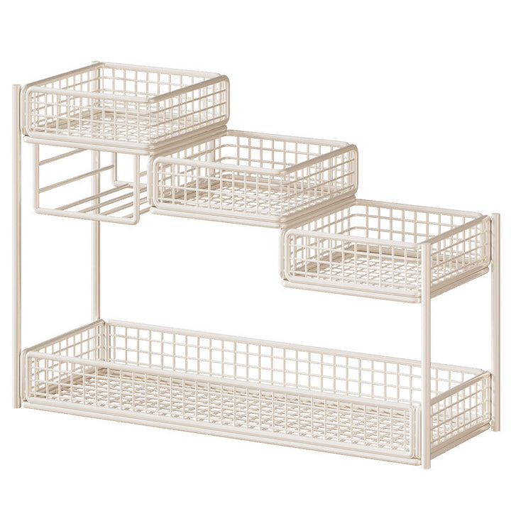 Multi-Level Metal Mesh Countertop Cosmetic & Vanity Organizer with Integrated Tissue Holder and Removable Baskets