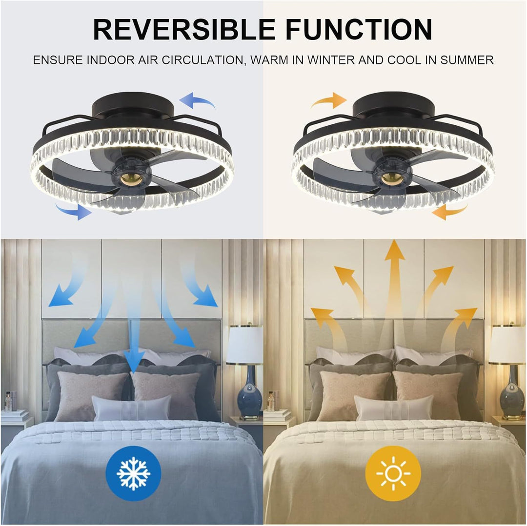Modern Crystal Ring Ceiling Fan Light Fixture