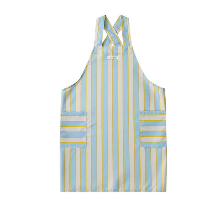 Adjustable kitchen apron with cross straps and patch pockets