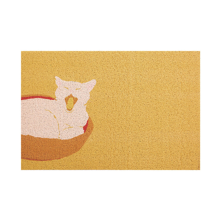 Coconut doormat with striped pattern and playful dog motif