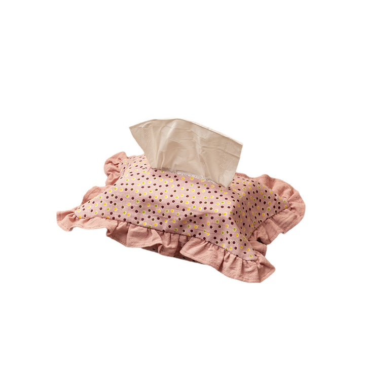Embroidered fabric tissue box cover with ruffle and concealed zipper