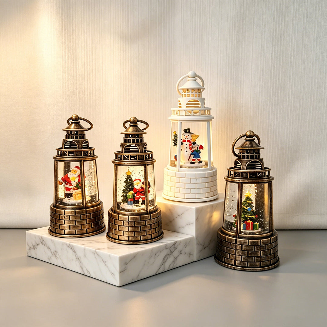 Nostalgic snow lantern with moving snowman scene