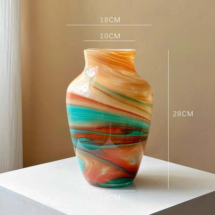 Hand-blown Swirled Art Glass Table Vase with Graduated Neck and Bulbous Body