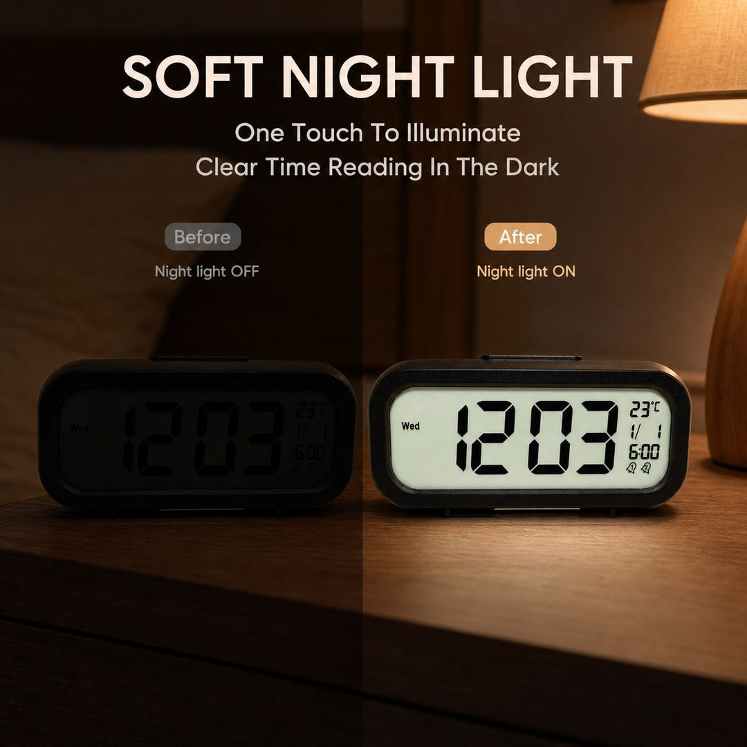 Digital alarm clock with temperature sensor and large LED display