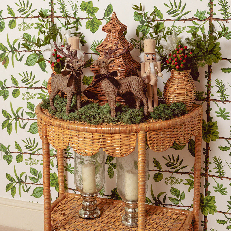 Round wicker table in vintage style