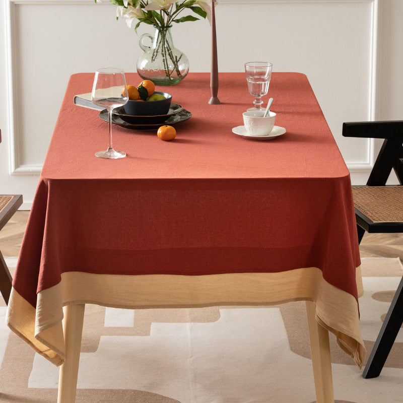 Premium linen rectangular tablecloth with contrast trim