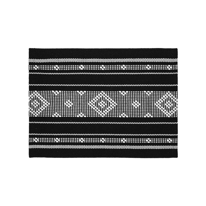 Handwoven table runner made of cotton blend with fringes and geometric dot jacquard