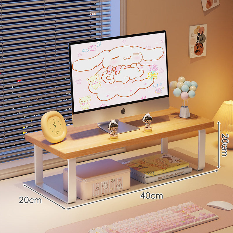 Elevated Monitor Riser Stand with Wood-Effect Top Metal Frame and Under-Shelf Storage