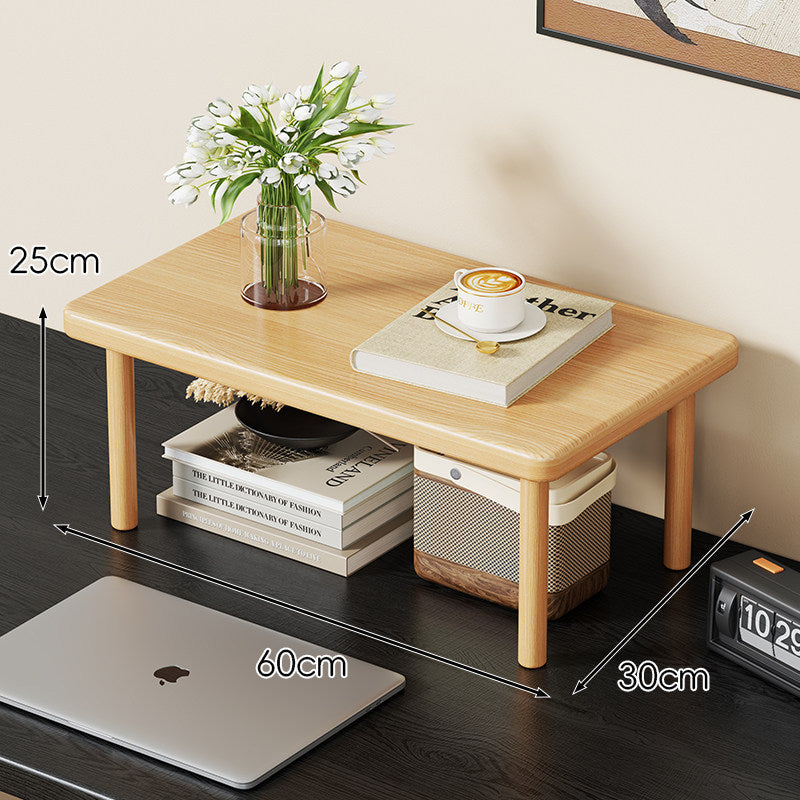 Compact Solid Wood Elevated Desk Display Stand with Under-Shelf Storage and Rounded Leg Design