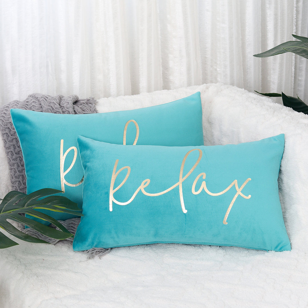 Rectangular Embroidered Slogan Throw Pillow Cover with Metallic Script Accent