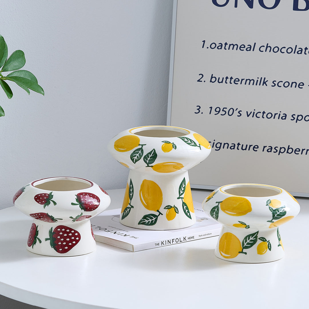 Ceramic vase with strawberry pattern