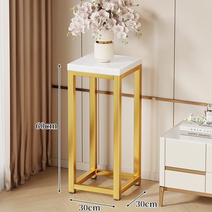 Tall Marble-Top Decorative Plant Pedestal with Slim Metal Frame