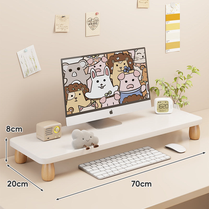 Solid Wood Low-Profile Monitor and Display Riser with Rounded Peg Legs and Keyboard Slide-Out Space