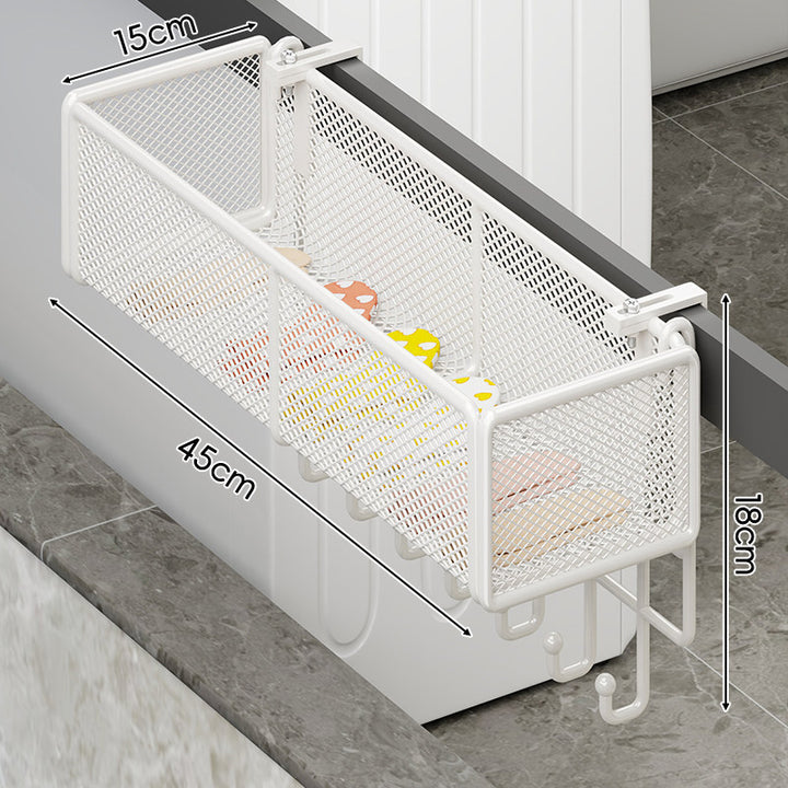 Over-Cabinet Mesh Hanging Storage Basket with Integrated Hooks and Drainable Metal Grid
