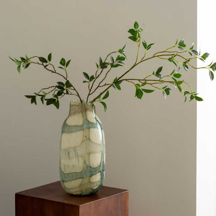 Hand-Glazed Crackle-Effect Ceramic Tabletop Vase with Organic Grid Pattern