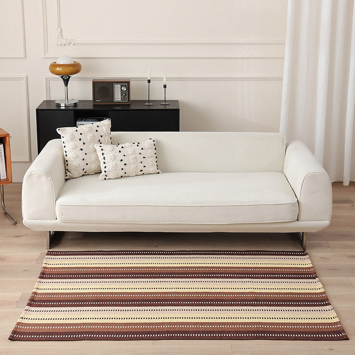 Striped Flat-Woven Cotton Rug in Kilim Style