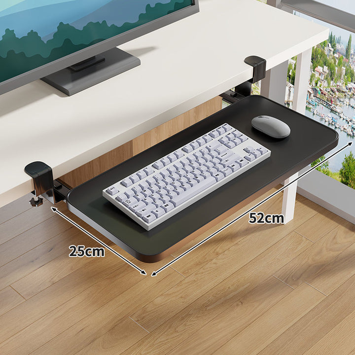Clamp-Mounted Sliding Ergonomic Woodgrain Keyboard & Mouse Platform