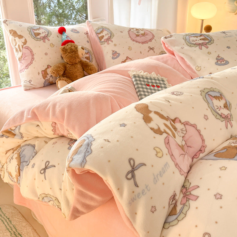 Soft Plush Cartoon-Themed Duvet Cover Set