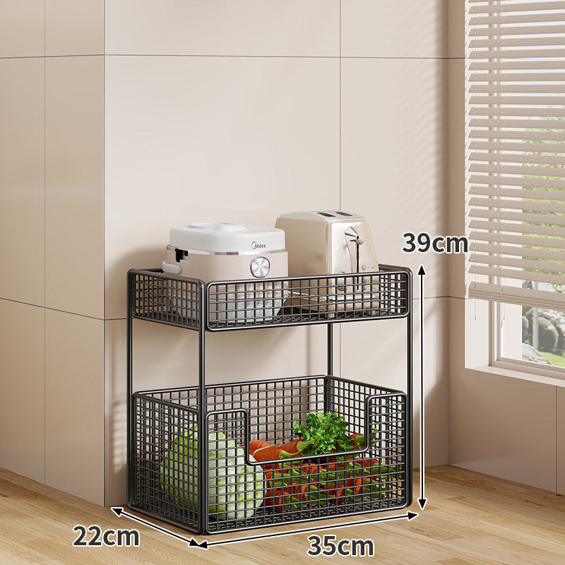 Rolling Metal Mesh Produce Storage Cart with Tall Vertical Compartment and Removable Shelves