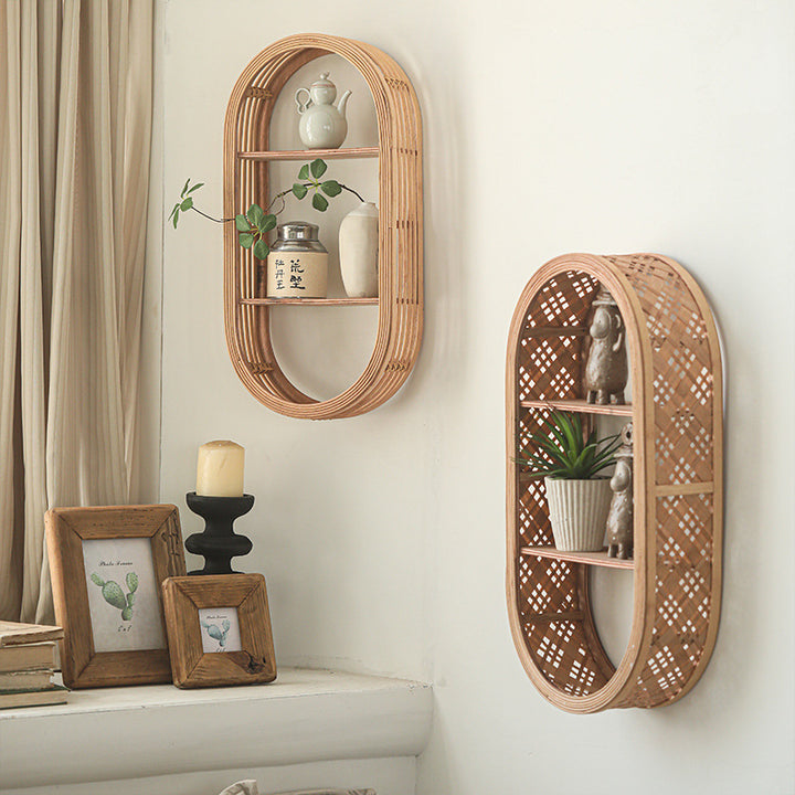 Wall shelf made of natural rattan