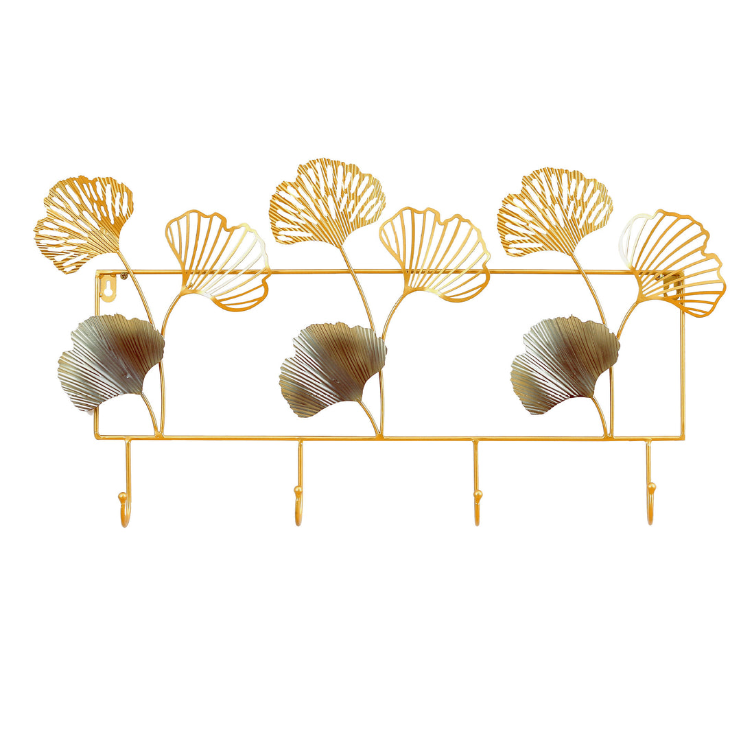 Decorative Metal Wall Hook Rack with Ginkgo Leaf Design