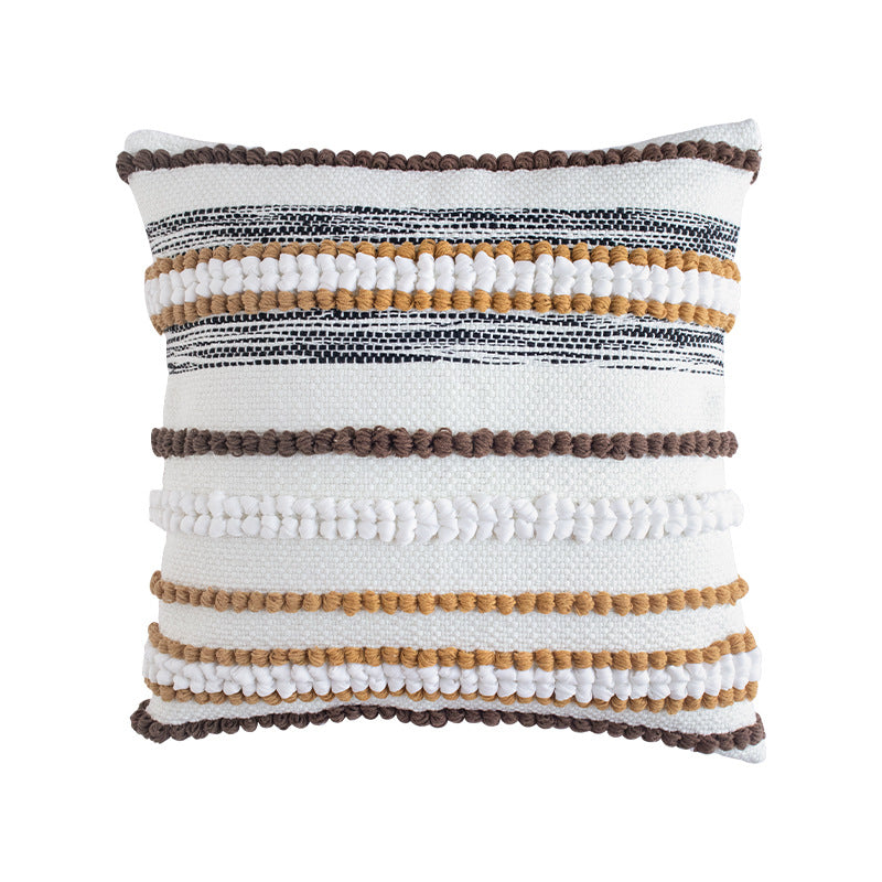 Rectangular decorative lumbar pillow with typographic jacquard pattern