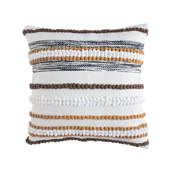 Rectangular decorative lumbar pillow with typographic jacquard pattern
