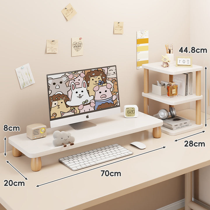 Solid Wood Low-Profile Monitor and Display Riser with Rounded Peg Legs and Keyboard Slide-Out Space