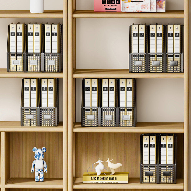 Desktop Mesh File Organizer with Vertical Magazine Slots and Label Holders