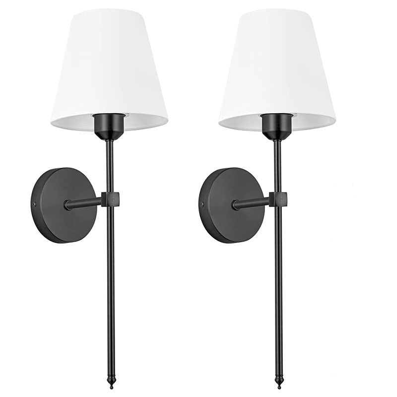 Slim Rod Wall Light Pair with Fabric Shade and Concealed Mounting