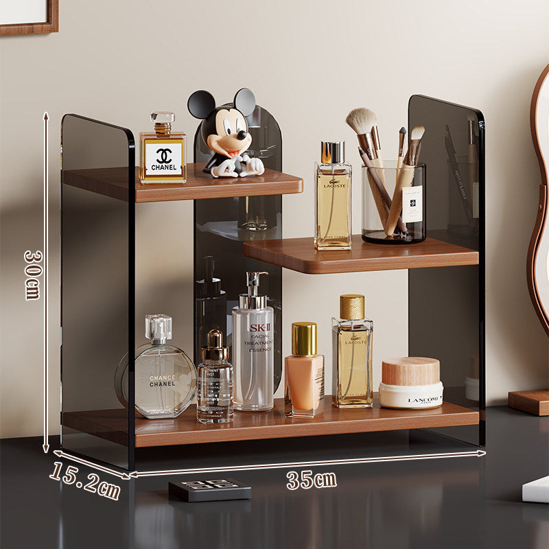 Staggered Two-Tier Acrylic Vanity Display Shelf with Floating White Boards