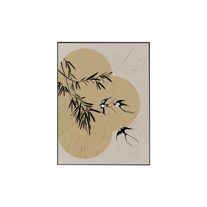 Decorative Wall Art with Bamboo and Bird Motif