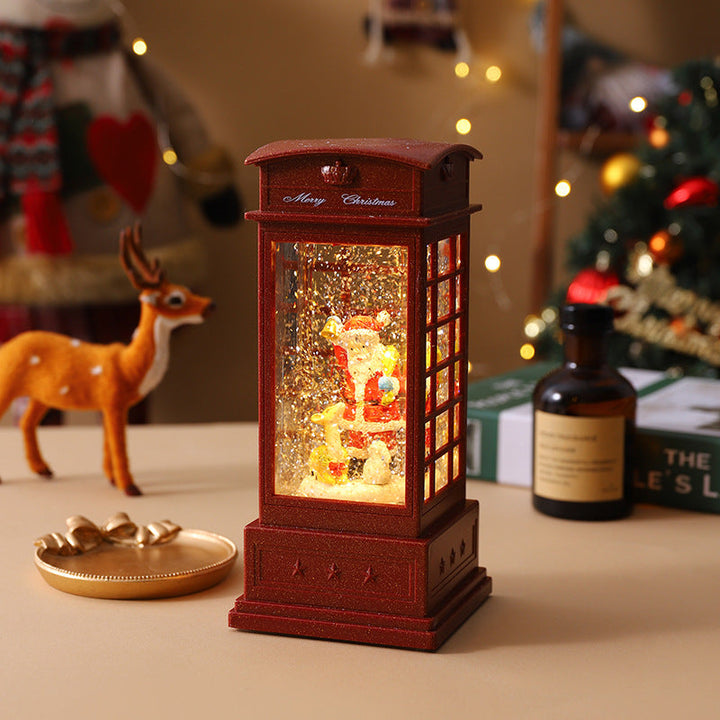 Illuminated Christmas lantern with snow and Christmas motif