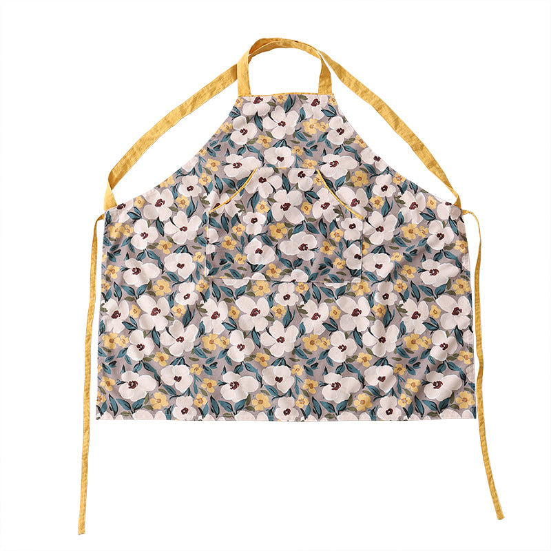 Cotton utility cooking apron with adjustable straps and patch pocket