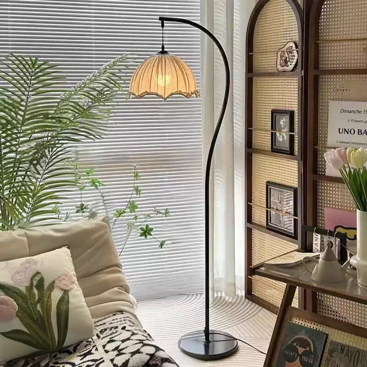 Stylish arc floor lamp with integrated side table