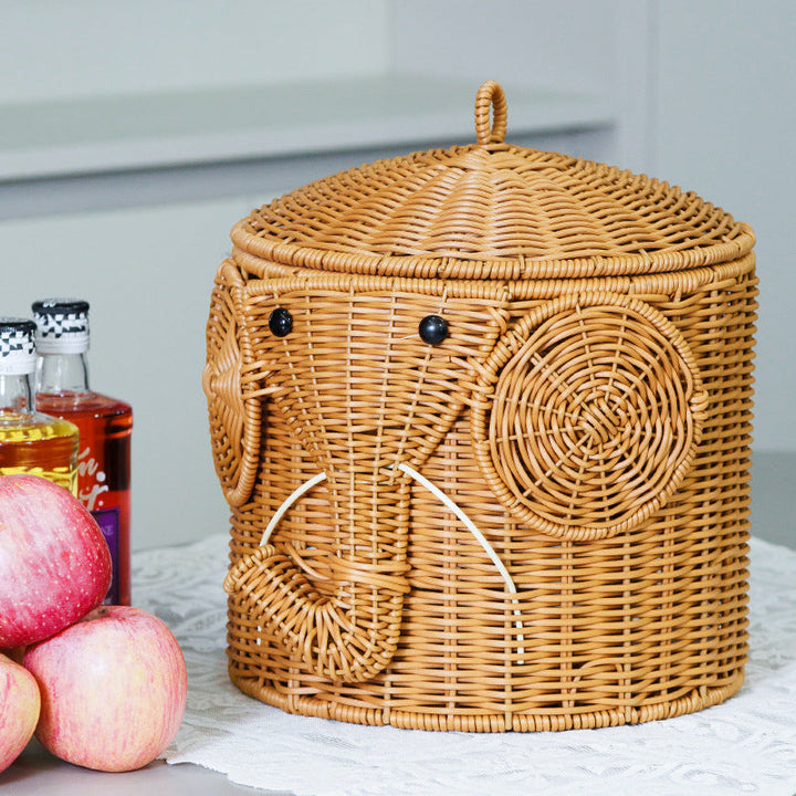 Elephant-Shaped Woven Storage Basket