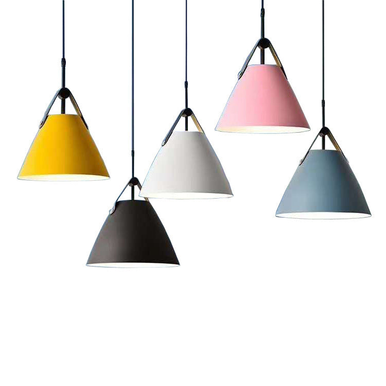 Modern Cone Pendant Light with Leather Band Accent