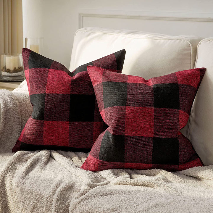 Buffalo Check Cotton Canvas Square Throw Pillow Covers Set