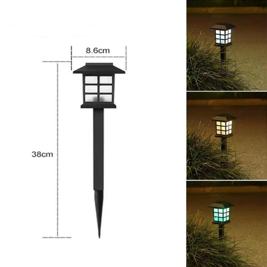 Outdoor Solar LED Garden Stake Lantern with Pagoda Grid and Color-Changing Mood Light