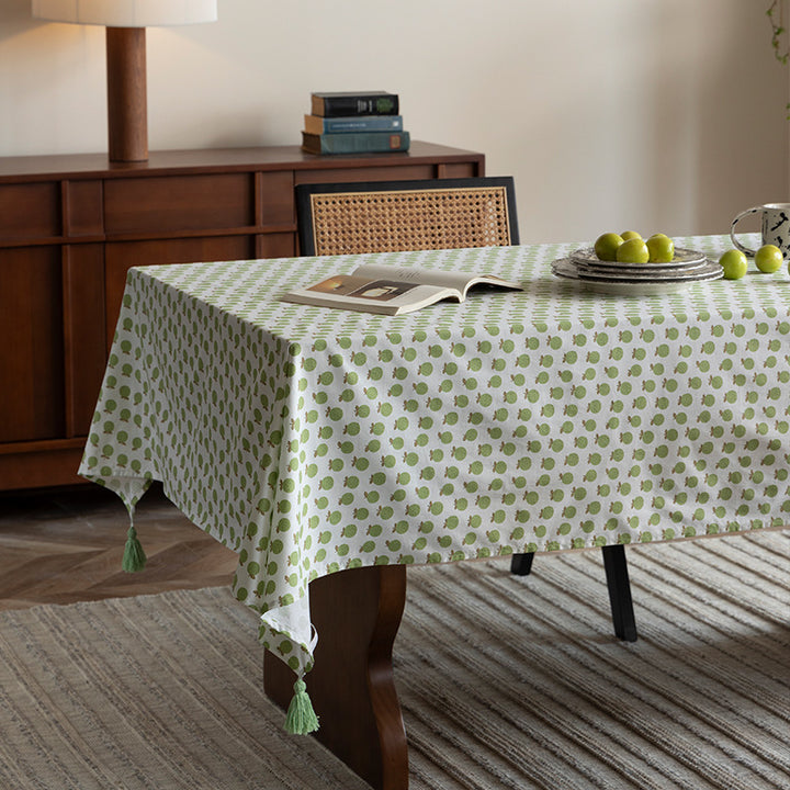 Rectangular cotton tablecloth with floral block print medallions