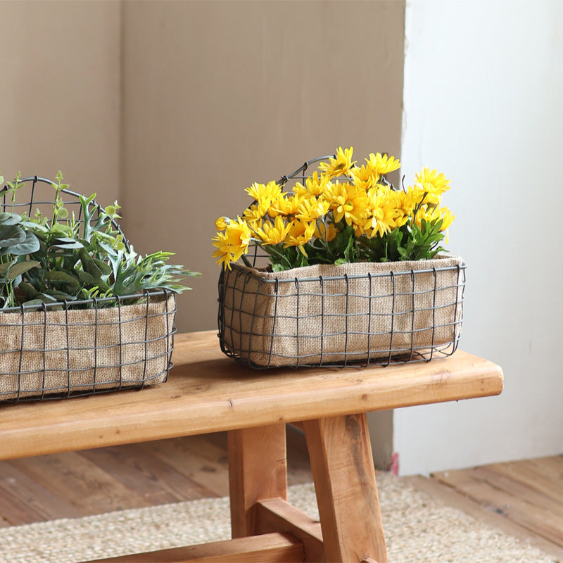 Decorative wire basket with jute bag
